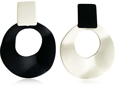 Unique Minimalist 70s 80s Vintage Metal Black White Round Circle Dangle Drop Earrings Elegant Chic Dainty Geometry Stud Earring for Women Statement Jewelry Gifts, Metal