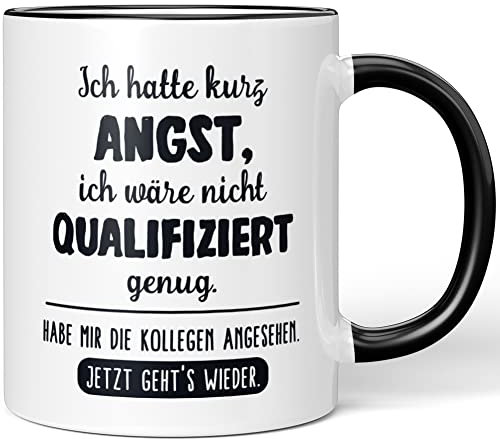 JUNIWORDS Tasse, Ich Hatte kurz Angst, ich wäre Nicht qualifiziert genug. Habe Mir die Kollegen angesehen. Jetzt geht’s Wieder, Schwarz (1006913)