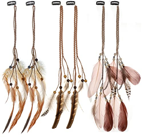 MWOOT 6 Stück Federschmuck für Damen, Handgefertigt Böhmische Feder Haarschmuck mit Klipp, Indianer Federn Haarextensions Feather Hair Clips für Halloween Karneval Cosplay Party Kostüm Verkleiden