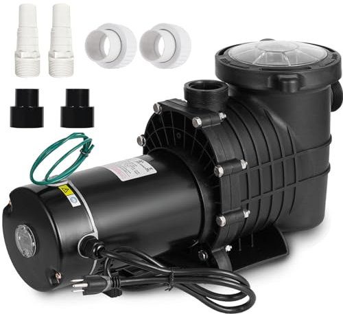 TOPDEEP Pompa per piscina da 1,5 HP interrata, autoadescante fuori terra, pompe per piscina a velocità singola a doppia tensione con cestello filtro e 2 connettori 1-1/2NPT