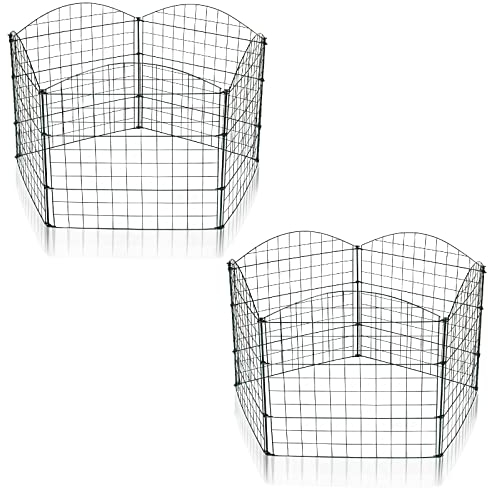 Herrselsam Teichzaun, 10tlg Set Gartenzaun Metall mit 22 Zaunelemente-10 Zaunelemente und 12 Befestigungsstäben, Metallzaun Gitterzaun Länge 7,5 m (Oberbogen, Grün)