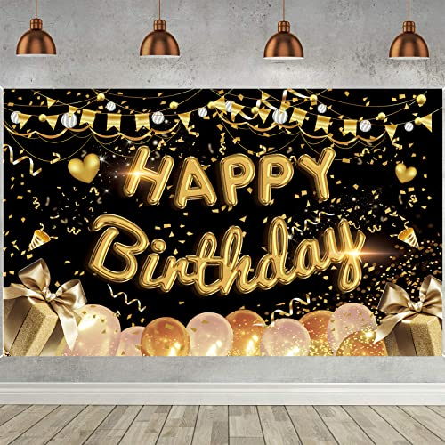 Geburtstag Banner Schwarz Gold - Happy Birthday Hintergrund für Männer und Frauen - Groß Deko