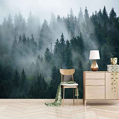 Paysage De Forêt Brumeuse Papier Peint Mural 3D, Peel And Stick Wall Poster Murals Moderne Salon Chambre Fond Peinture Murale Art Papier Peint Amovible Mur Affiches, 140(L) x70(H) cm