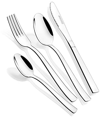 MONIX Roma Set de cubiertos de 24 piezas, acero inoxidable, acabado pulido, con cuchillo para carne