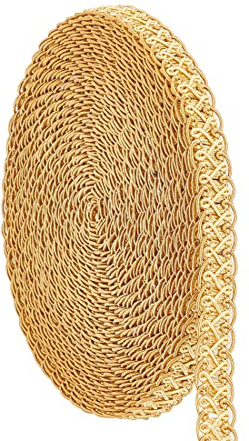 PandaHall 12m/13 Yards Golden Gimp Braid Trim 15 mm Dekorativer Gewebter Zopfbesatz Zum Nähen von Tausendfüßlern-Spitzenband-Polyester-Polsterbesatz Für Heimdekor-Schonbezug-Kleiderherstellung