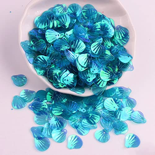 360 Stück Shell Pailletten,Shell Form Pailletten basteln Lose Pailletten Cup Schillernde Spangles Handgemachte DIY Kreative Farbe Perlen Pailletten für Handwerk Hochzeitsdekoration 13mm,Blau A