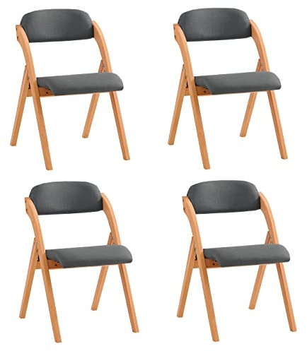 SoBuy Klappstuhl Holz gepolstert 4er Set - Ergonomischer Küchenstuhl & Esszimmerstuhl, Faltbar & Platzsparend, Fertig Montiert, Für Küche, Balkon, Büro, Dunkelgrau 47,5 x 77 x 59 cm FST92-SGx4