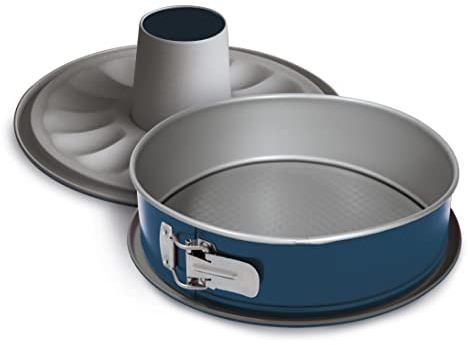 Guardini, Tortiera apribile 2 fondi Ø 26 cm, Fondo salvagoccia, Acciaio prodotto con ridotte emissioni di CO2 con nuovo rivestimento PFAS free, Grigio/Blu, Made in Italy, Linea XBake