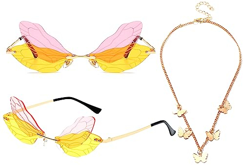 LaVenty Yellow Schmetterling Sonnenbrille Butterfly Glasses Sunglasses Y2k Sonnenbrille 2000s Sunglasses Feen Sonnenbrille Concert Outfits