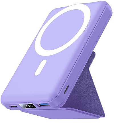Yiisonger Batterie Externe Magnétique, Compatible avec MagSafe, 10000mAh Power Bank Charge Rapide PD 22.5W avec Support Pliable, Affichage LED, Compatible iPhone 15/14/13/12/Pro/ProMax(Violet)