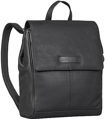 STILORD Karla Eleganter Rucksack Leder Damen Klein Cityrucksack Moderner Tagesrucksack Daypack für Arbeit Büro Alltag Freizeit Backpack Lederrucksack Damen Echtleder Farbe:schwarz