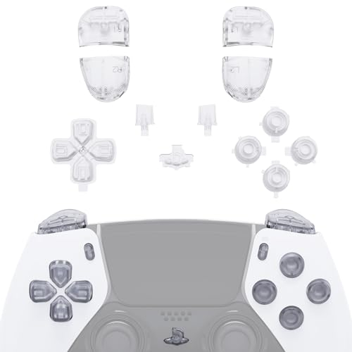 eXtremeRate Full Buttons Set für ps5 Edge Controller,DIY-Ersatz Knöpfe D-Pad/Aktion/Trigger Bumper Buttons/Share/Options/Home Tasten für ps5 Edge(Transparent)-KEIN Controller