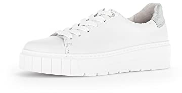 Gabor Damen Low-Top Sneaker, Frauen Halbschuhe,Wechselfußbett,Komfortable Mehrweite (H),Plateausohle,Sportschuhe,Weiss/Silber,41 EU / 7.5 UK