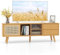 COSTWAY TV Stand for TVs up to 55/65, Bamboo TV Cabinet Media Entertainment Center with Sliding Rattan & Glass Doors, Adjustable Shelf, Living Room Bedroom TV Unit Console Table (140cm for 65 TVs)
