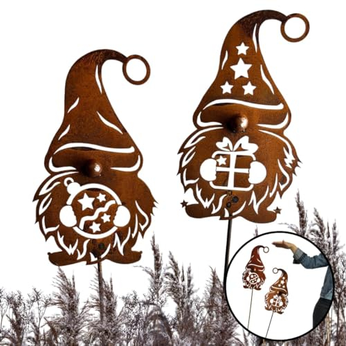 Terma Stahldesign Rost Winterzwerg 120 cm Weihnachts Wichtel zweier Set Gartenstecker Outdoor rost deko Weihnachten stecker winterdeko draußen blumenstecker