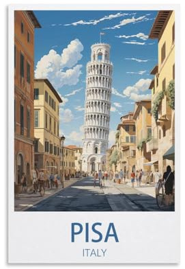 Leaning Tower of Pisa Vintage-Reiseposter, Querformat, 20 x 30 cm, Leinwand, Wandkunst, Poster für Wohnzimmer, Dekoration, Gemälde für Heimdekoration
