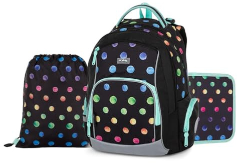 OXY GO Schulrucksack Set 3tlg für 1.-3. Klasse: Ergonomischer Rucksack, Federmappe & Turnbeutel | Mit Reflexelementen für Sicherheit | Ideal für Kinder ab 125 cm