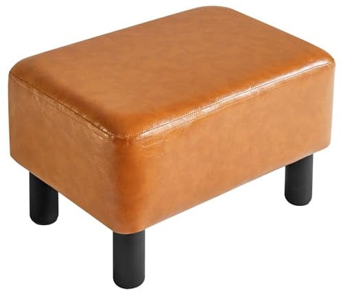 IBUYKE Hölzerner Sitzhocker Rechteckiger, Sitzhocker, Fußablage, Pouf Sitzpuff, Fusshocker mit Holzfüßen, Gepolsterte Sitzfläche aus PU, Wasserdicht und leicht zu reinigen, Orange RF-BD217