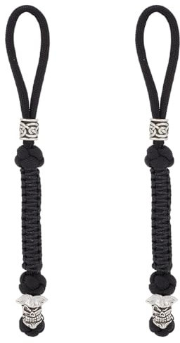 DELORIGIN 2 Messer Lanyard Mit Anhängern Aus Metalllegierung Mit Totenkopf Perlen Taktisches Lanyard Für Messerschnalle Reise Auto Schlüsselanhänger Rucksack Camping Reißverschluss