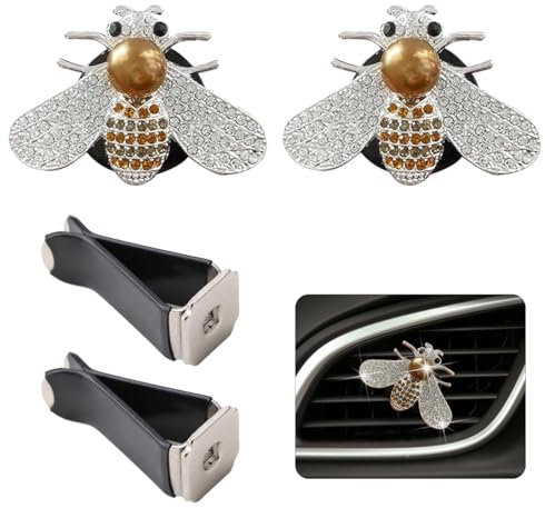 2 Pcs Shiny Bee Vent Clips Air Fresheners Vent Clip Car Bling Interior Decoration Accessories (Silver)