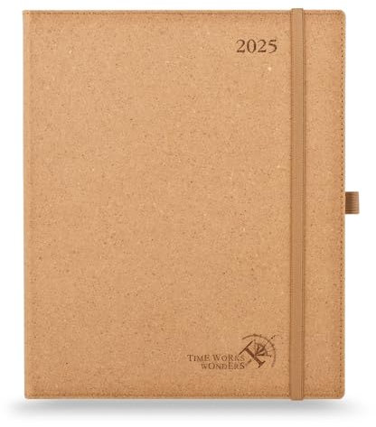 POPRUN Kalender 2025 Wochenplaner Hardcover, ca. A4 (26,5 x 21,5 cm), Hergestellt aus Erneuerbaren und Umweltfreundlichen Materialien, Terminplaner 2025 mit 80 GSM Recyceltes Papier - Wüstenbraun