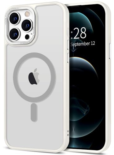 Hython Case for iPhone 12 Pro Max Case Magnetic Translucent Matte Phone Cases 6.7 [Compatible with MagSafe] Thin Slim Fit Shockproof Bumper Hard Protective Cover for Women Men Girls, Cream White