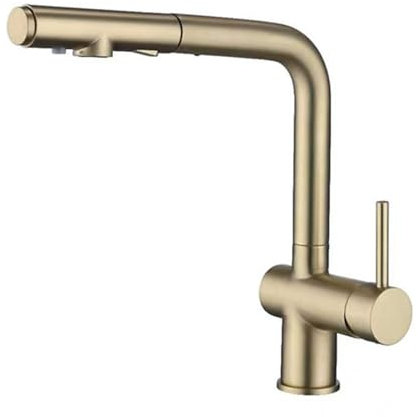 XJTNLB Grifo Cocina 3 Vias Osmosis Extensible Oro Cepillado Griferia de Cocina 3 Vias Monomando Fregadero Mezclador Grifo de Cocina con 2 Salidas