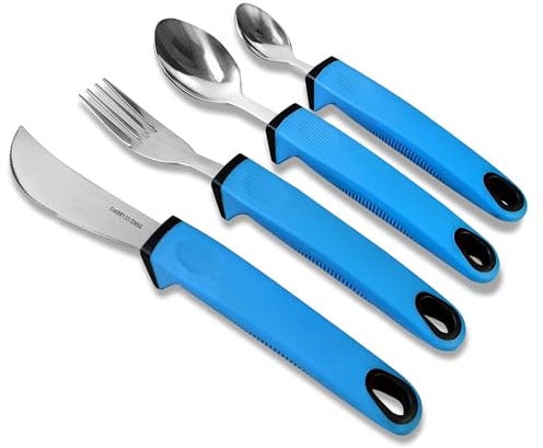 Easy Grip Cutlery Set, Cutlery for Disabled Hands, Disability Ideal Dining aid for Elderly Disabled Arthritis Parkinson's Disease Tremors Sufferers (Curved)
