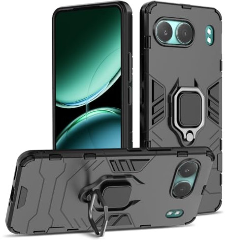 Btstring Hülle kompatibel mit Oneplus Nord 4, Militär Standard Stoßfest Handyhülle Case Hybrid Metall Ring Halter Schutzhülle Handy Hüllen Cover -Schwarz