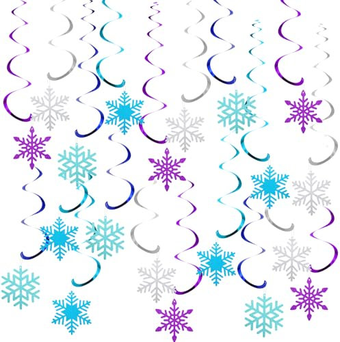 Tyqour 20pcs Snowflake Frozen Party Christmas Snowflake Hanging Swirl Decorations Elsa Party Decorations for Winter Wonderland Xmas New Year Decor