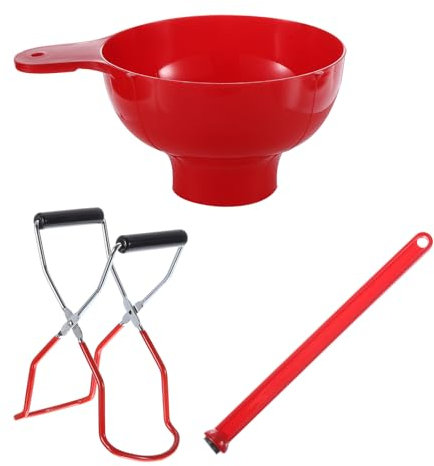 sourcing map 3 Pcs Canning Supplies, Electroplate Canning Rack Kits Included Canning Lifter Tongs, Canning Funnel, Magnetic Lid Lifter for Ball Jars, Mason Jars, Red
