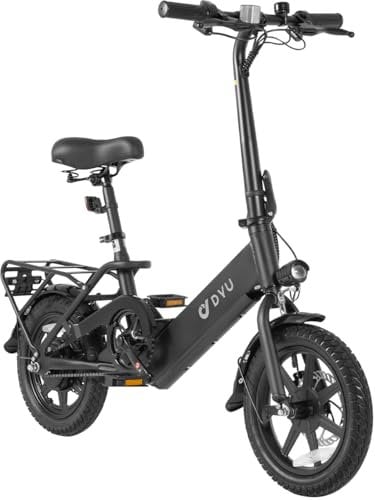 DYUC3 Vélo Électrique, 14 Vélo Électrique Pliable, Mini Ebike avec Pedal Assist, 36V 7,5Ah Batterie, 250W Moteur, Veilleuses, Porte-Bagage, Frein Double Disque, Hauteur Réglable, Compact et Portable