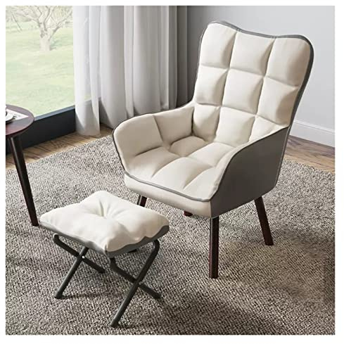GAONUDAN Lehnsessel fürs Wohnzimmer, moderner Sessel aus Samtstoff mit Ottomane, bequemer, klappbarer Chaiselongue, gepolsterter Einzel-Freizeitsofastuhl mit Armlehnen (Farbe: Weiß)