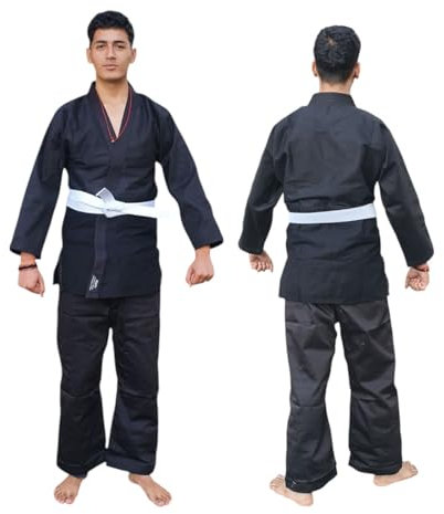 Alpin-Trachten Judoanzug Schwarz Judo Anzug mit Reiskornwebung mit Weiss Gürtel -Black 24