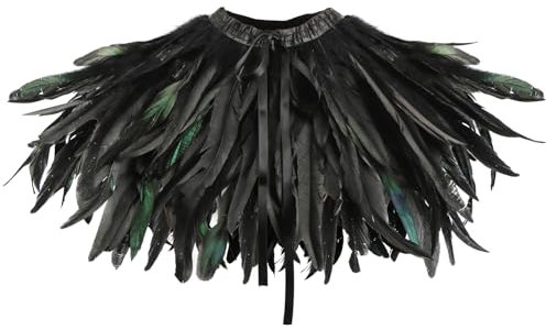MorLuks Federkragen Schwarz, Gothic Feder Achselzucken, Feder Cape, Federumhang Kostüm, Feder Schal, Federschal Umhang, Vogelkostüm für Halloween Fasching Karneval Cosplay Maskerade