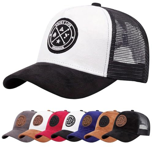Enwokran Baseballkappe Herren Einstellbare Masche Rückseite Baseball Hut, Sommerhut Sonnenhut Sportlicher Draußen Kappen Hüte Gestickte Verstellbar Sonnenschutz Basecap (Schwarz Weiß)