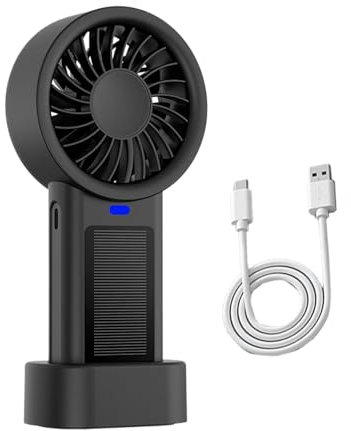 Generico Ventilador portátil portátil – Ventilador de mano fuerte con ventilador portátil | escritorio solar pequeño ventilador | soplador recargable con 5 velocidades | Corriente de batería a batería