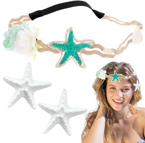 LUFFLOK 3 Pièces Couronne de Fleurs pour Cheveux, Multicolore Fleur Cheveux, Etoile de Mer Pinces Cheveux, Bandeau Cheveux Fille, Accessoires Cheveux, Serre Tête Fille pour Mariage Festival