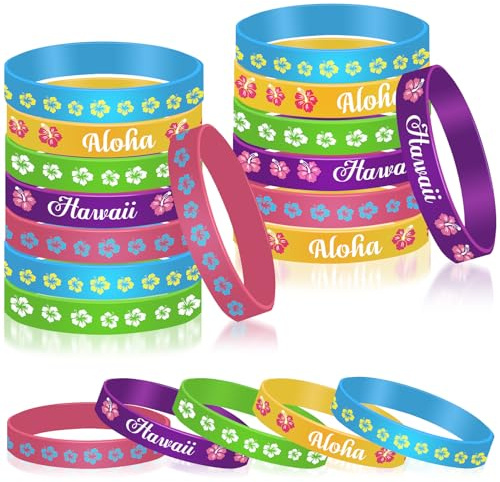 HOWAF 35 Hawaii Armbänder Hawaiian Armband, Hibiskusblüten Silikonarmband Kinder Mitgebsel Gastgeschenk Kindergeburtstag Armbänder Hawaii deko Geschenke für Kinder und Erwachsene Beach Sommer Party