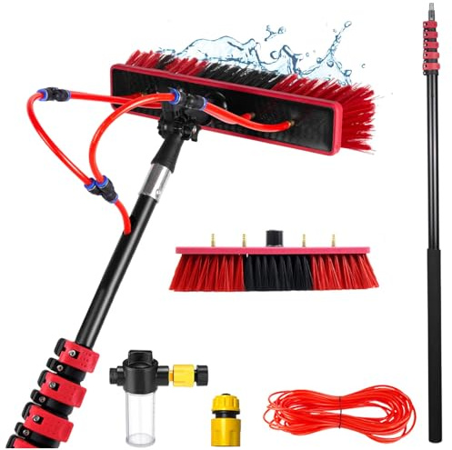 YFSMBD Window Cleaning Brush,3.6-12 m Telescopic Hydrocleaner,Water Fed Window Cleaning Pole Aluminium,Cleaner For Solar Panels w/Soap Dispenser,Cleaning Equipment for Roof Car (35cm Brush,9.2M)