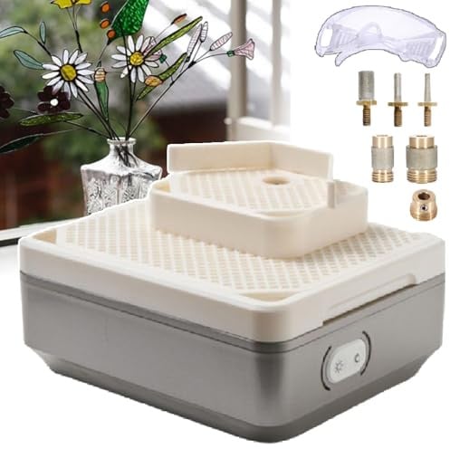 agreilduite Meuleuse Automatique à Eau pour Vitrail - 4000 TR/Min avec Perçage & Finition, Fraises Diamant 16/22/6/3/3mm Coniques + Éponge/Lunettes de Protection (Art du Verre)