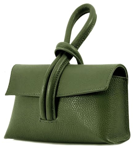 LeahWard Women's Leather Clutch Bag With Loop Handle (Olivie Green)