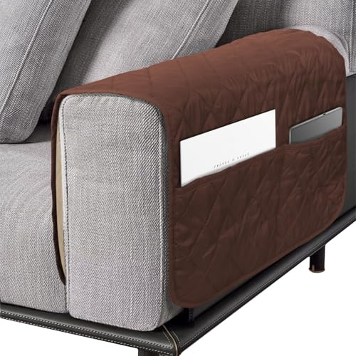 Srvillg Armrest Chair Cover, 1pc Dark Brown Sofa Armrest Covers, Waterproof Armchair Covers with Pockets for Arms Recliner Chairs Sofas (Dark Brown)