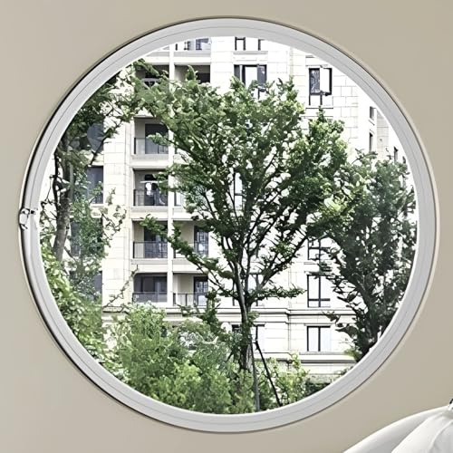 Finestra rotonda con telaio in alluminio e vetro temperato, finestra a battente girevole a 360° per bagno, cucina, soggiorno, Finestra di ventilazione interna sostitutiva con maniglia(White+Transparen