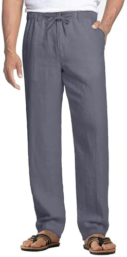 Tansozer Men's Chino Trousers Summer Casual Cotton Regular Fit Elasticated Waist Pants Grey XL