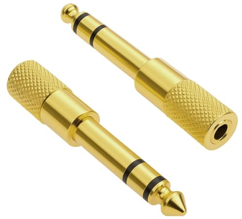 AYHYHLJZJ Lot de 2 Adaptateur Jack 6.35 vers 3.5, Adaptateur Stéréo Doré 6.35mm Mâle vers 3.5mm Femelle, Adaptateur Prise Jack pour Écouteurs, Claviers, Guitares et Haut-Parleurs