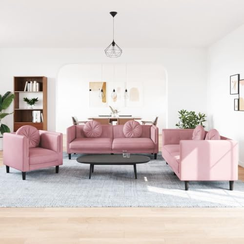 Qnhdfrt 3tlg Wohnzimmer Garnitur Rosa Samt Modernes Big Sofa Couch mit 2er 3er Sessel Bequem Stabil für Wohnzimmer Jugendzimmer kleine Räume