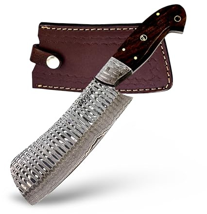 Jayger Handmade Nakiri Chef Knife 9.4 | Damascus Steel Full Tang Blade 5.5 | Rose Wood Handle & Leather Sheath | Sharp Japanese Chef Knife for Cooking, Chopping & Kitchen Use