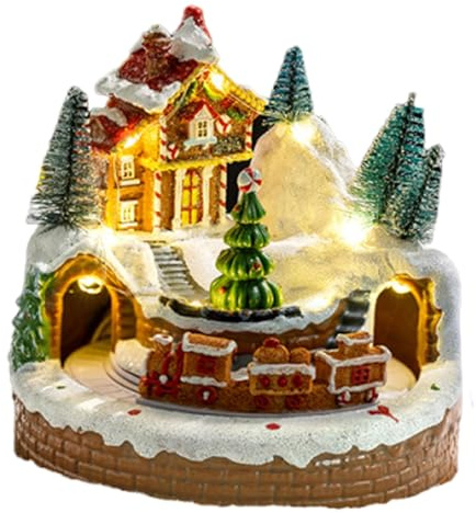 Harilla Weihnachts-Spieluhr mit Lichtern, einzigartige Sammlerskulptur, saisonal für und Frauen, Tisch, rotierender Zug