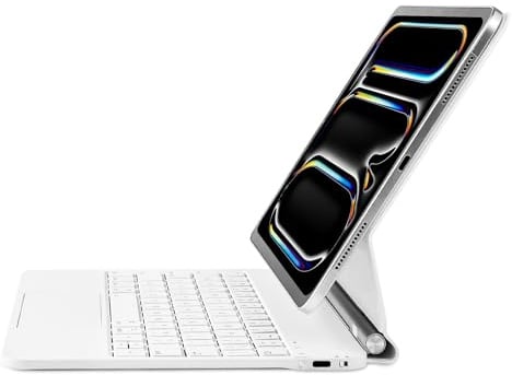 Seagtigau Funda con teclado Magic Keyboard QWERTZ para iPad Pro 13 pulgadas M4 2024, M5 2025, teclado magnético con Trackpad Multi-Touch, iluminada, Blanco